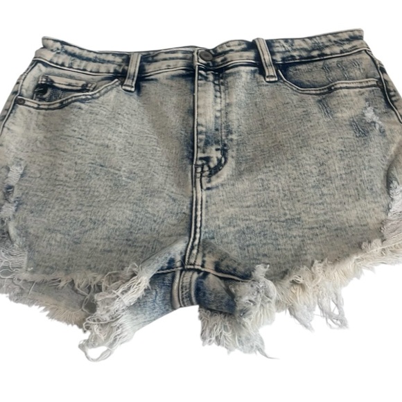 KanCan Acid Wash High Rise Distressed Denim Cutoff Shorts Frayed Hem - Picture 12 of 12